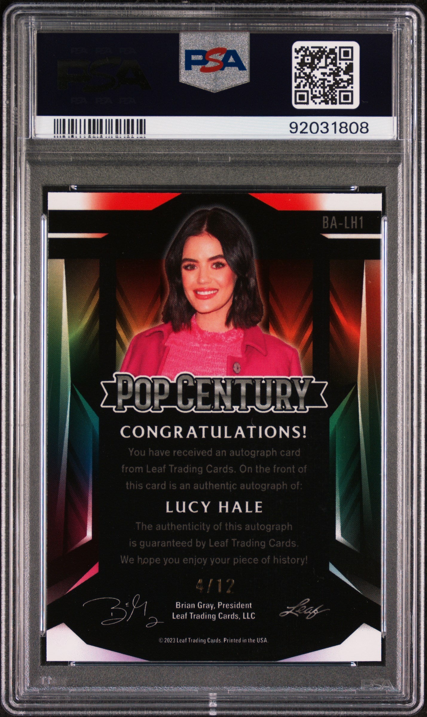 Lucy Hale 2023 Leaf Metal Pop Century Autograph AUTO #4/12 Black PSA 10