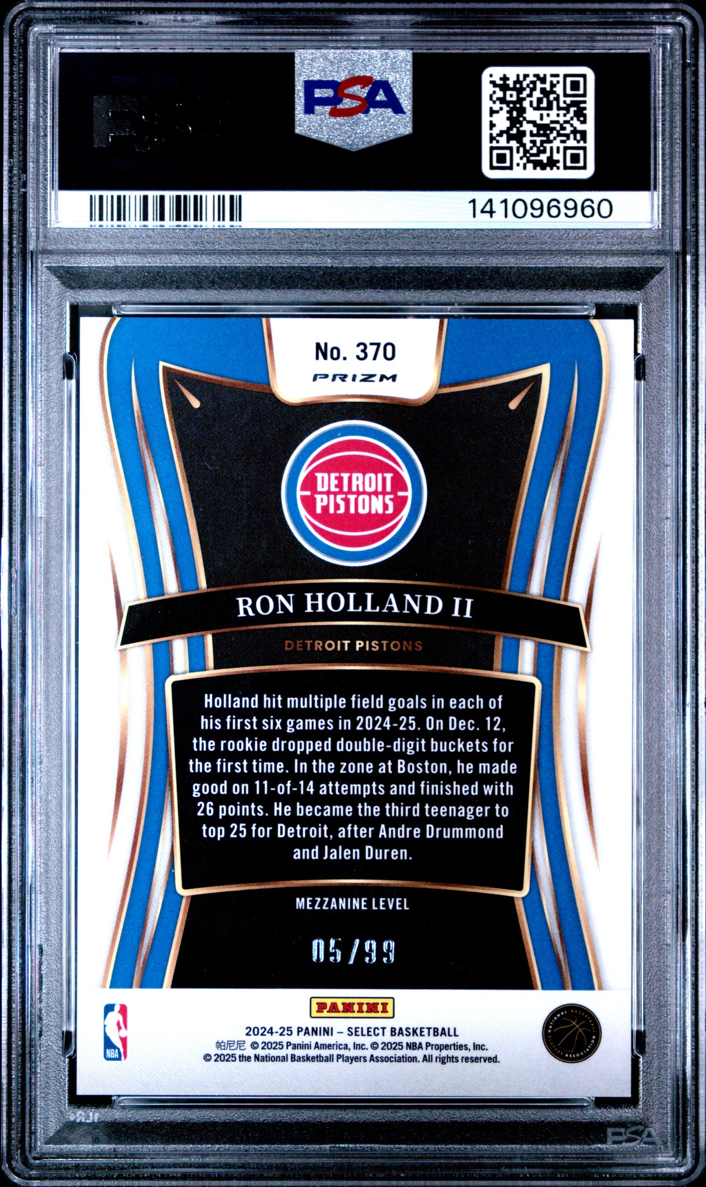 2024 Panini Select Ron Holland II #370 Purple Cracked Ice PSA 9 /99