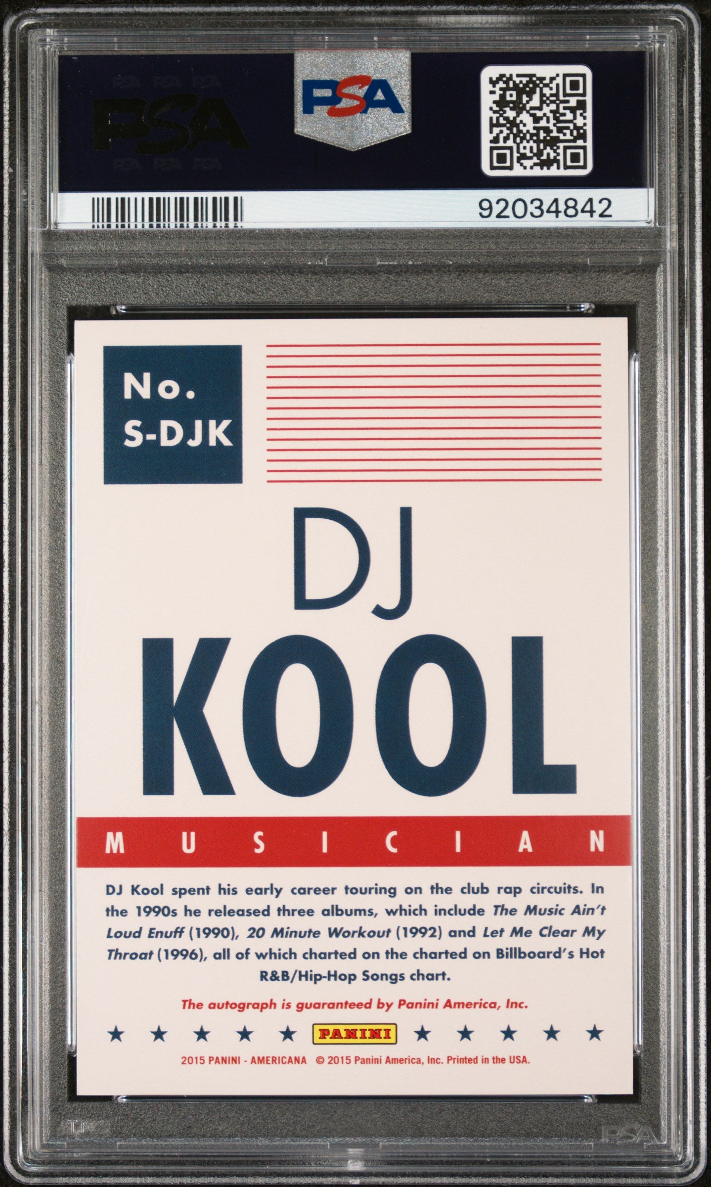 DJ Kool 2015 Panini Americana Signatures AUTO PSA 10