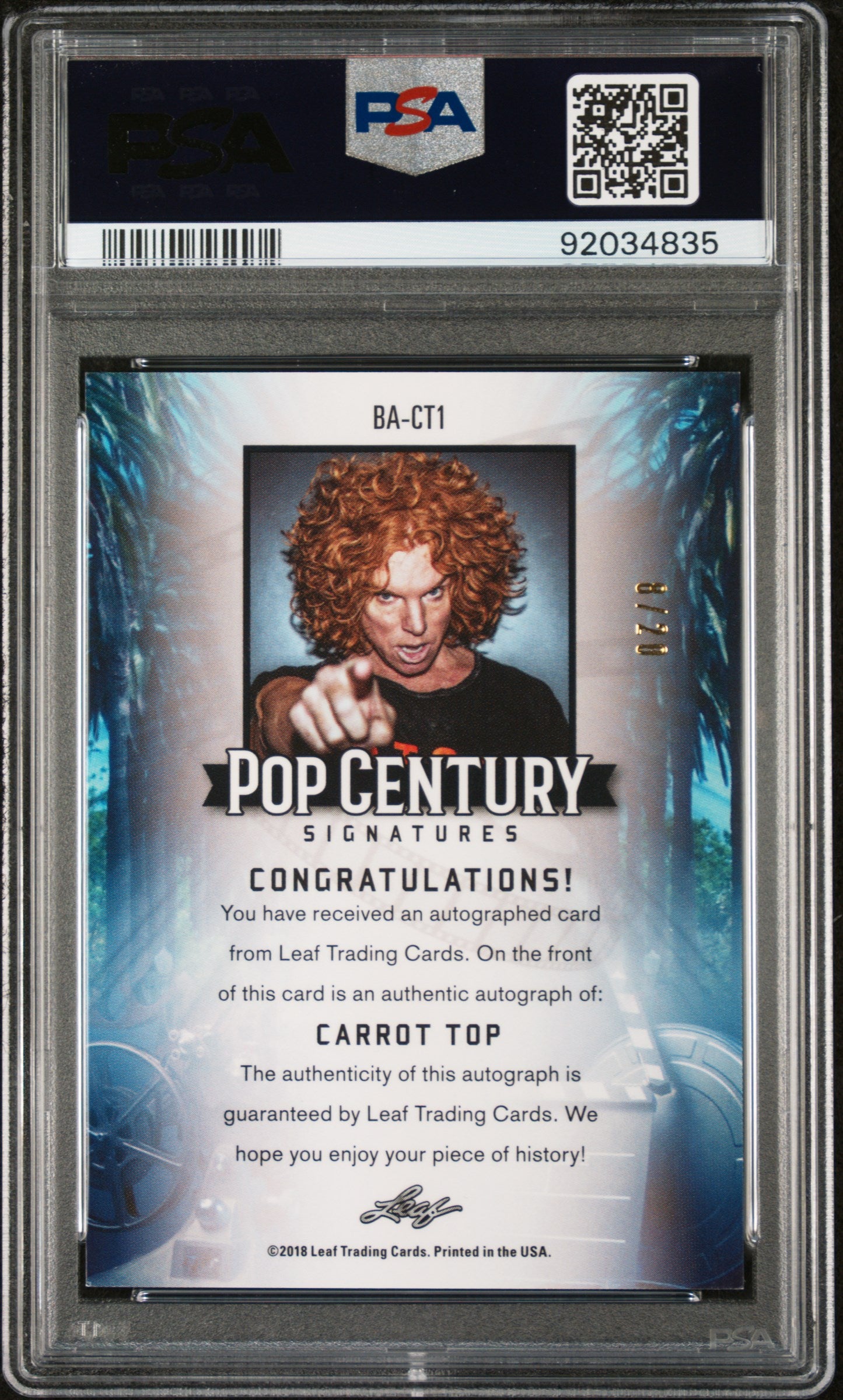 Carrot Top 2018 Leaf Pop Century Metal Signatures #8/20 AUTO Pink PSA 9