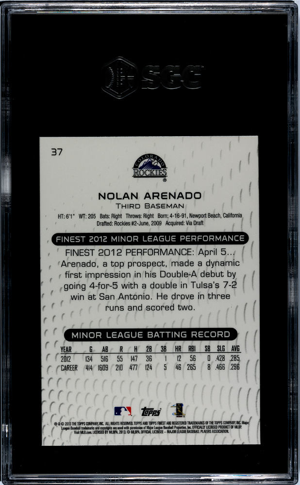 2013 Topps Finest Nolan Arenado #37 SGC 10