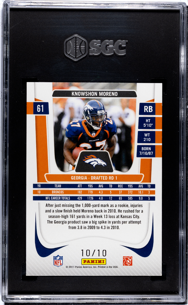 2011 Panini Prestige Knowshon Moreno #61 Xtra Points Black SGC 8 /10 pop 1