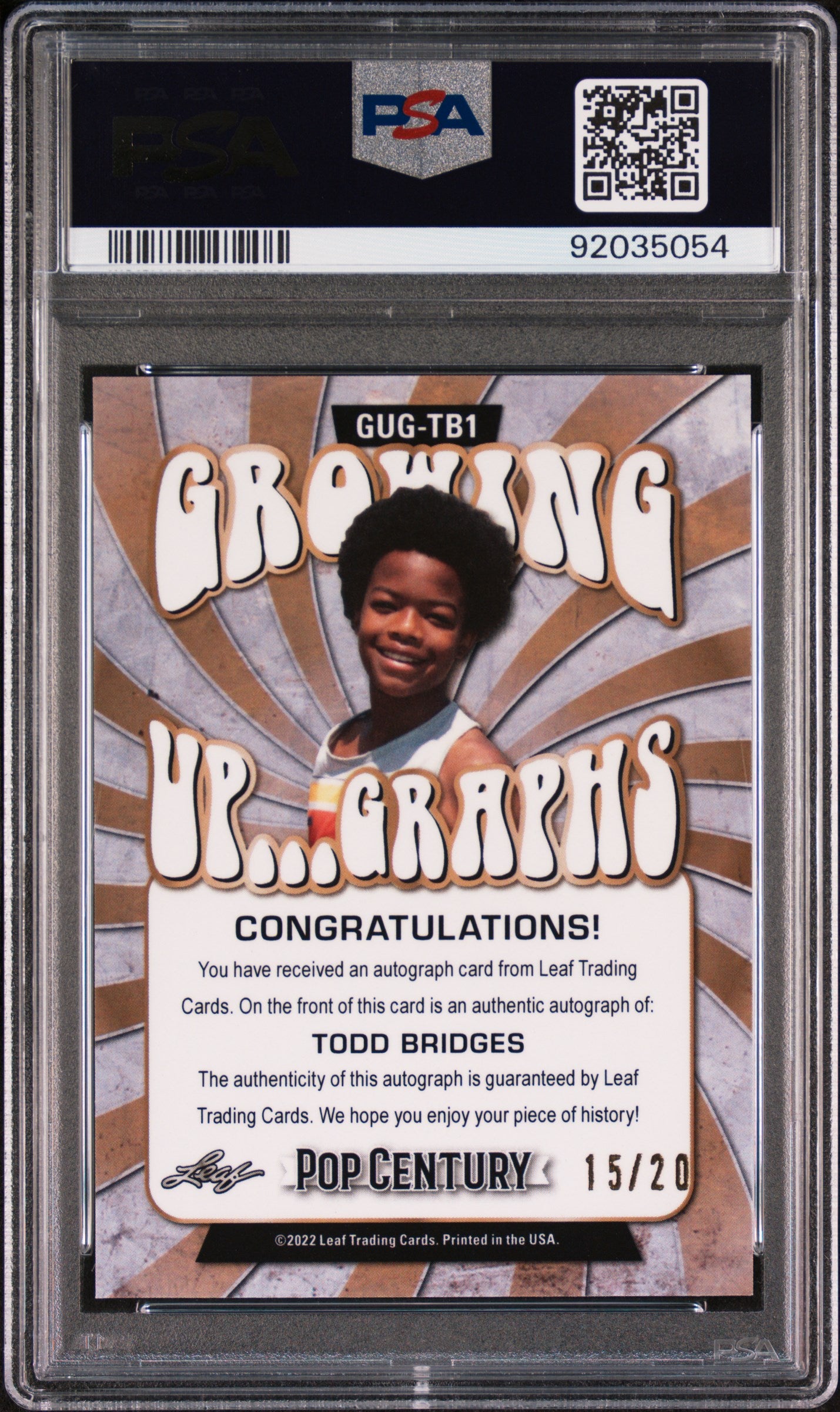 Todd Bridges 2022 Leaf Metal Pop Century AUTO #15/20 Blue Crystal PSA 10