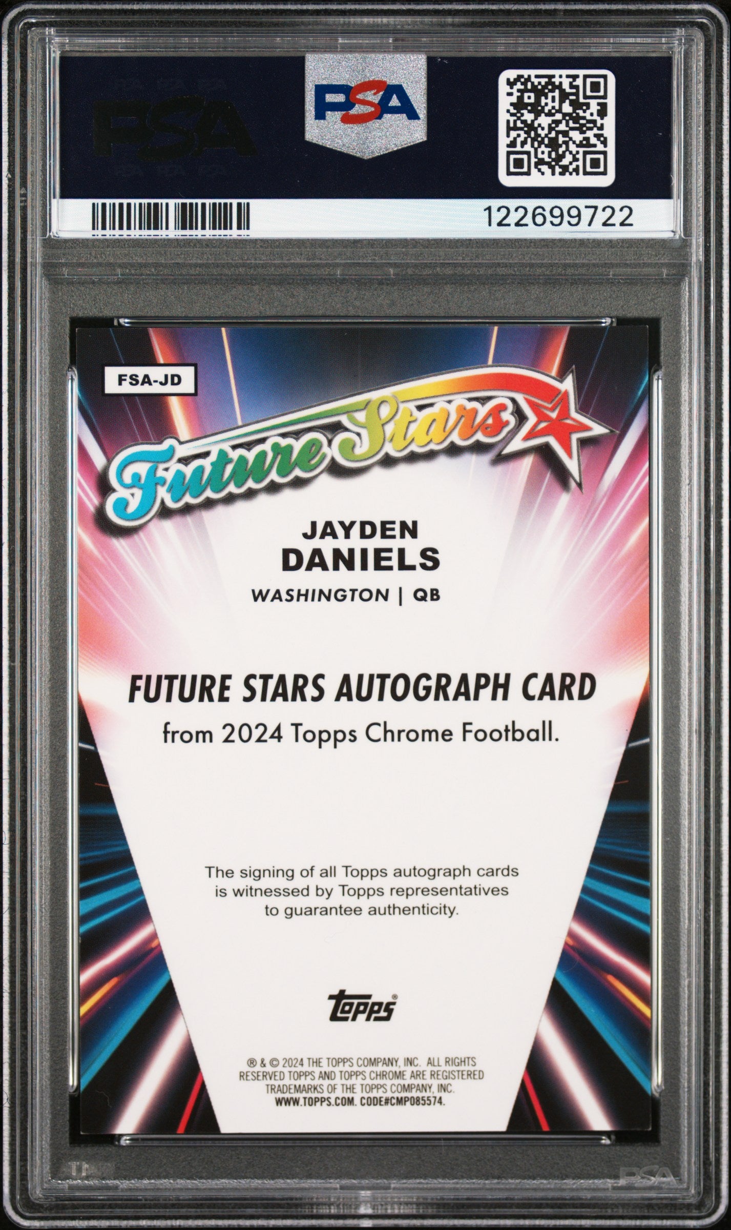 2024 Topps Chrome Future Stars AUTO Jayden Daniels #5/75 (JERSEY MATCH) PSA 9