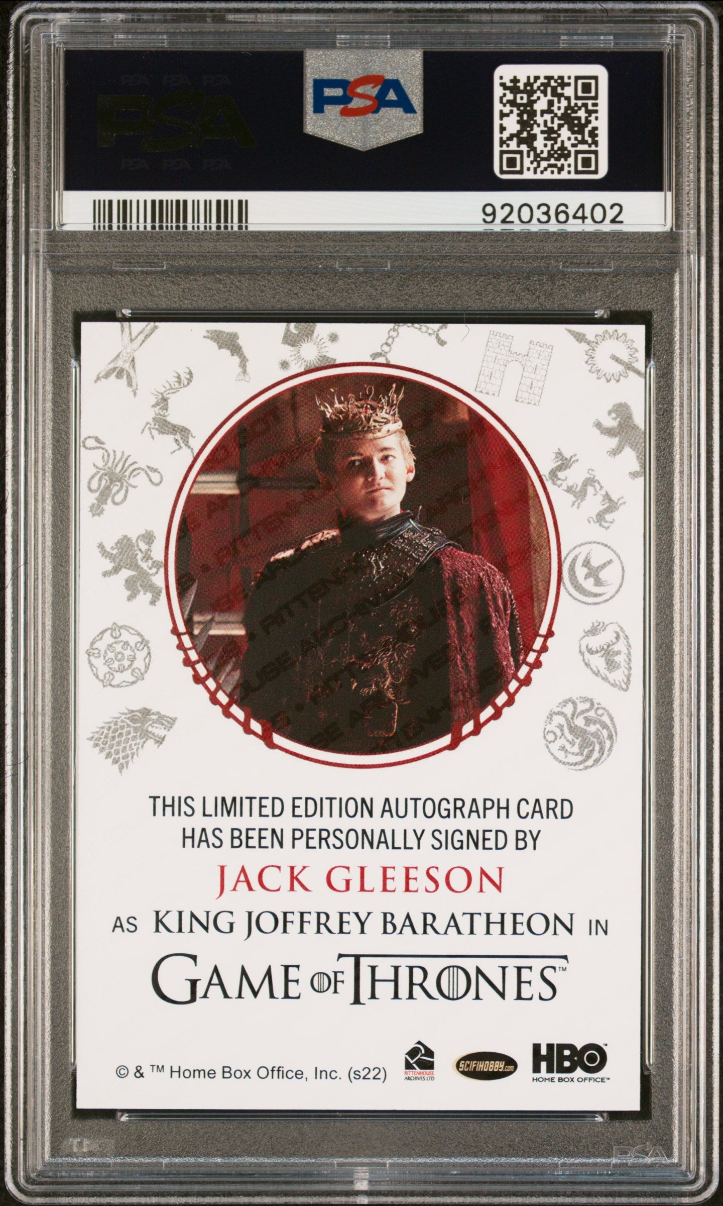 Jack Gleeson KING JOFFREY BARATHEON 2022 Game Of Thrones AUTO PSA 10