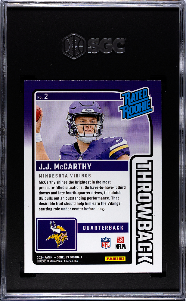 2024 Donruss JJ Mccarthy #2 Throwback SGC 9.5