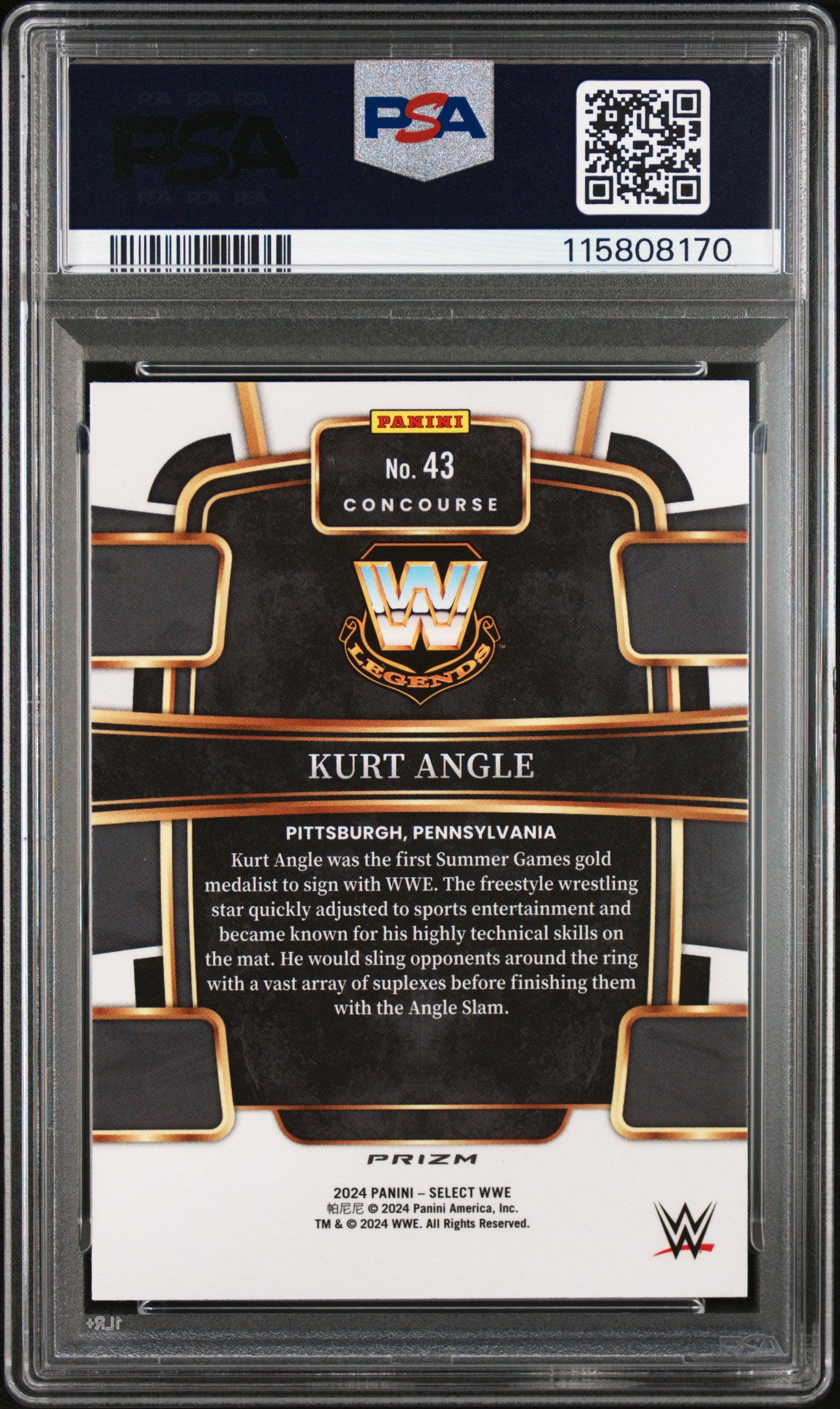 2024 Panini Select WWE Kurt Angle #43 Zebra Prizm SP PSA 9 LOW POP
