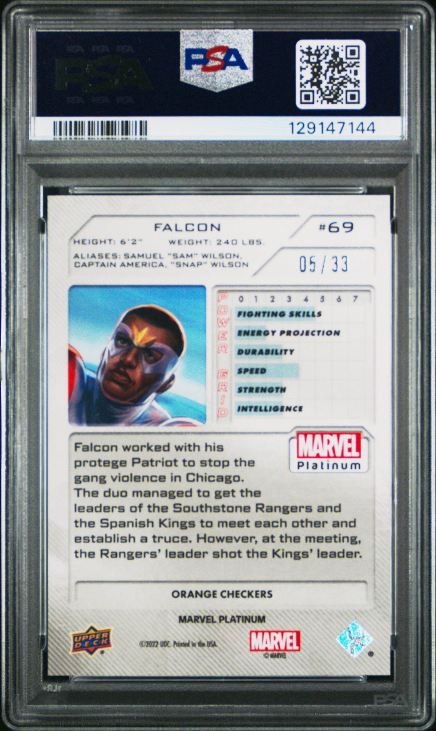 Falcon 2023 Upper Deck Marvel Platinum Orange Checkers #5/33 PSA 10 LOW POP