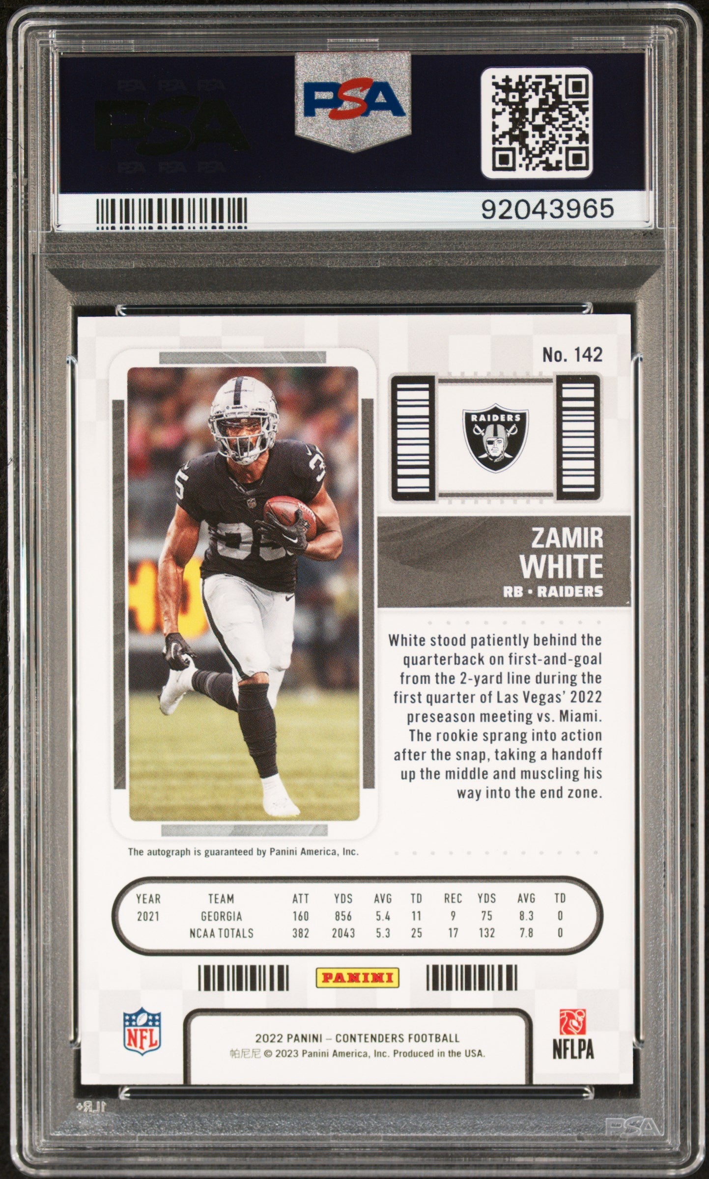 2022 Panini Contenders Zamir White #142 Autograph PSA 10