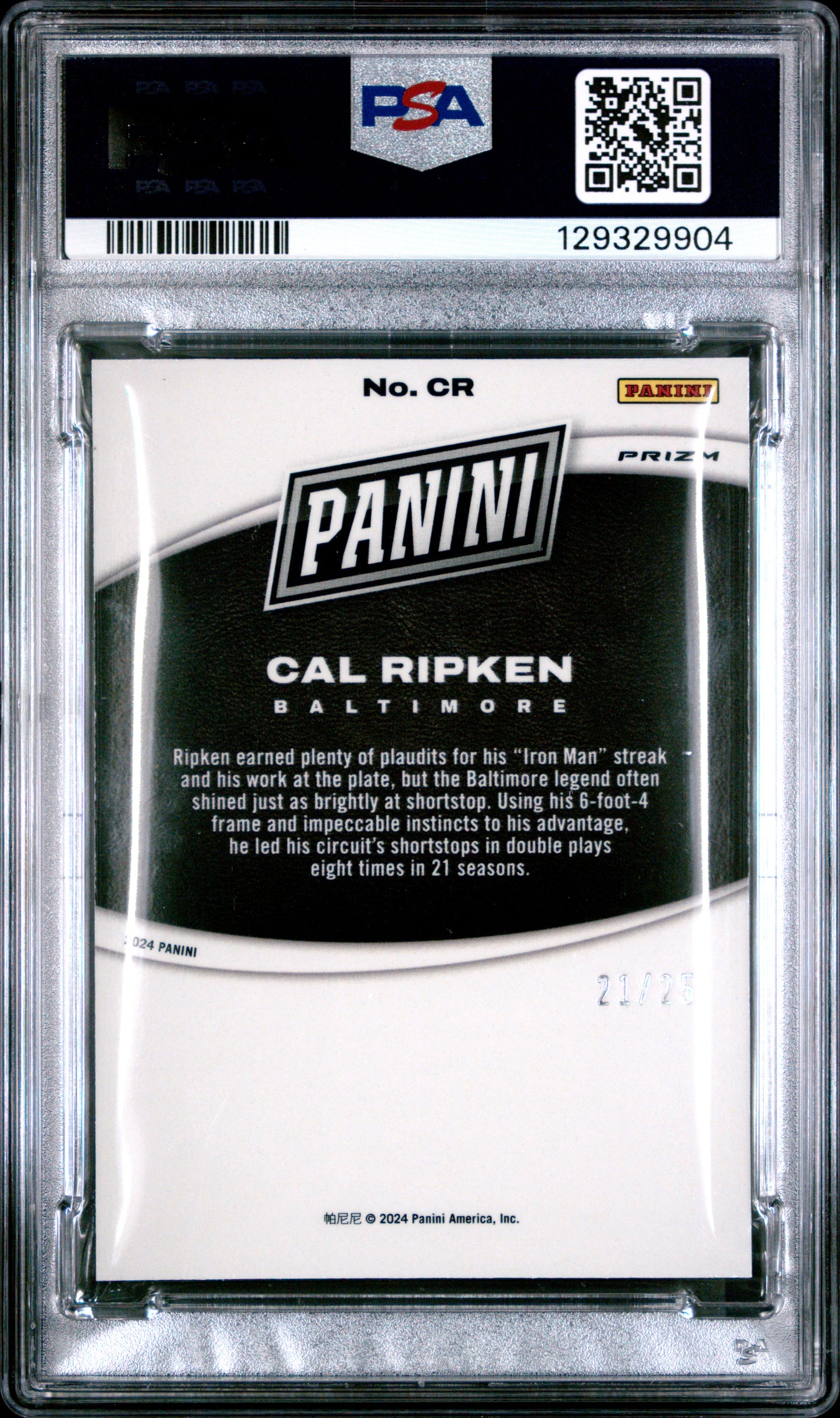 2024 Panini Black Friday Insert 99 Cal Ripken #CR Silver PSA 9 POP 1 /25
