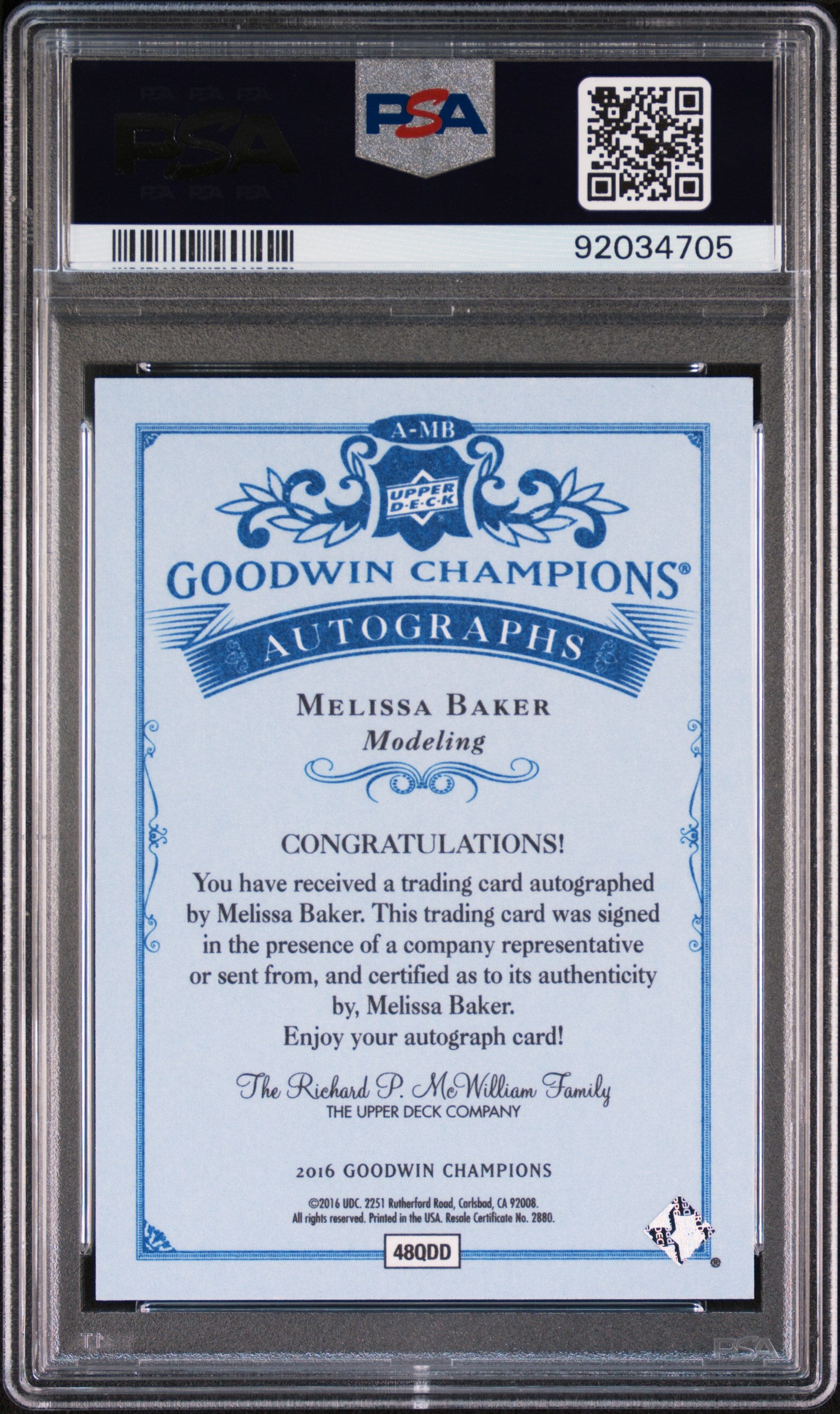 2016 Upper Deck Goodwin Champions Melissa Baker AUTO Autograph PSA 10