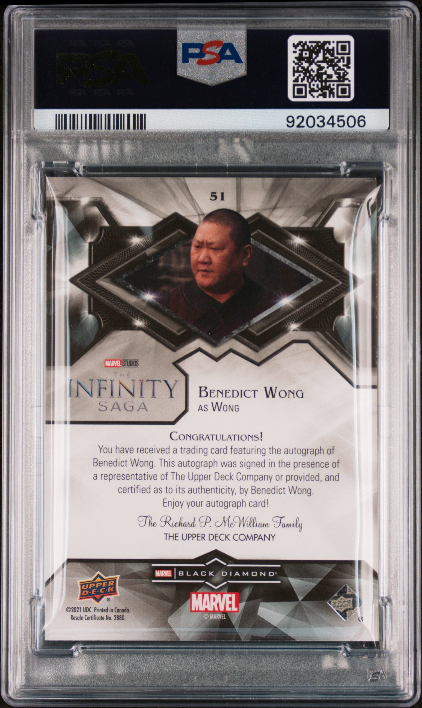 Benedict Wong 2021 Upper Deck Marvel Black Diamond Red #2/35 AUTO PSA 9