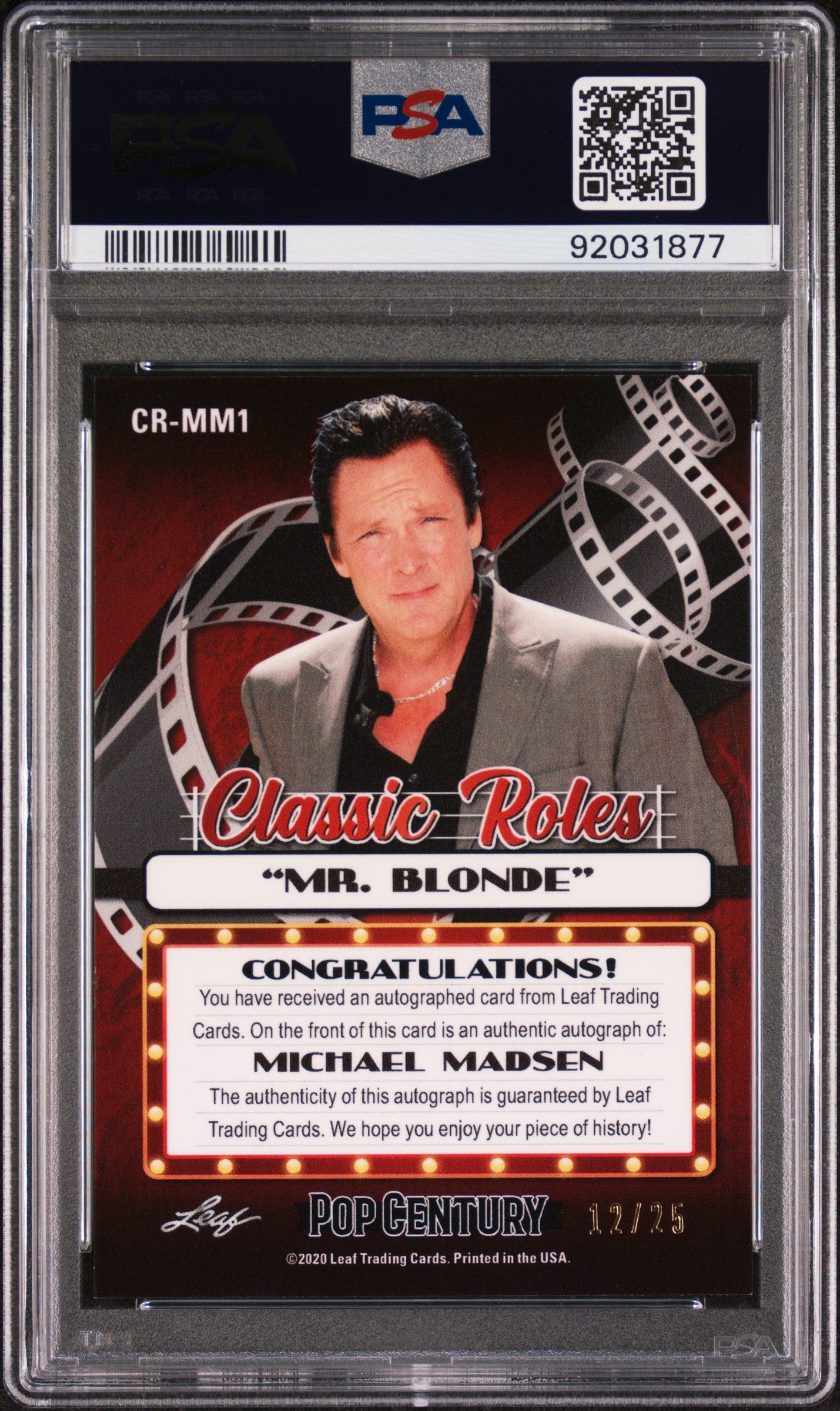 Michael Madsen 2020 Leaf Metal Pop Century Classic Roles AUTO #12/25 Blue PSA 10