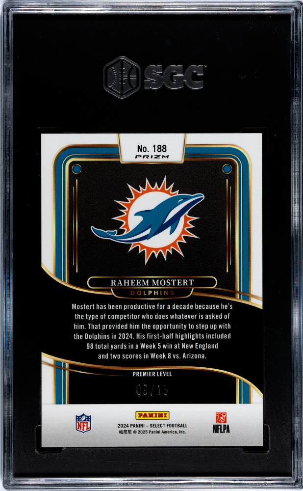 2024 Panini Select Raheem Mostert #188 Pink Glitter Prizm SGC 10 #8/15 POP 1