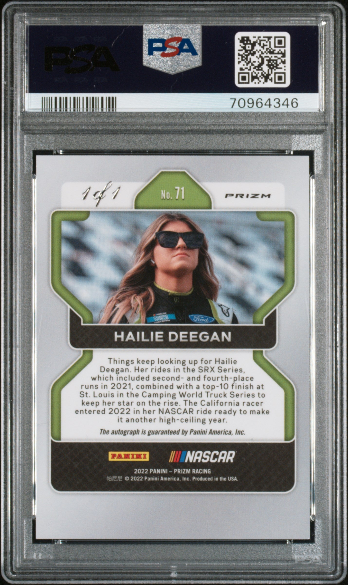 2022 Panini Prizm Nascar Hailie Deegan #71 Signature Gold Vinyl #1/1 AUTO PSA 9