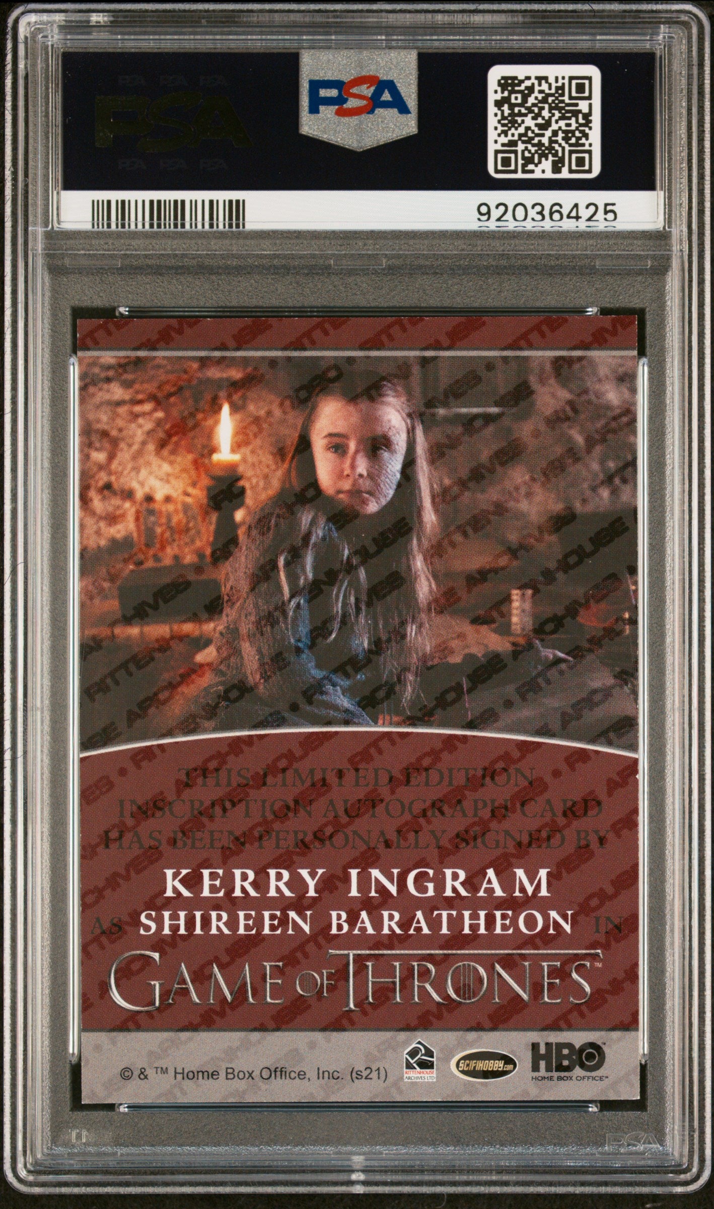 Kerry Ingram SHIREEN BARATHEON 2021 Rittenhouse Game Of Thrones AUTO INSC. PSA 9