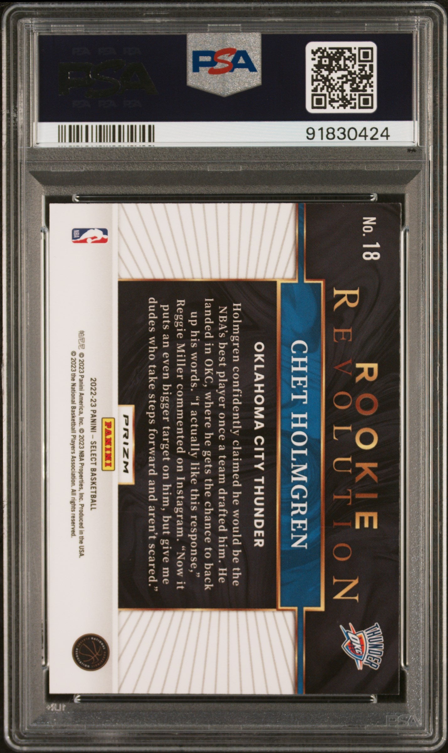 2022-23 Panini Select Rookie Revolution Chet Holmgren #18 Red Prizm PSA 10