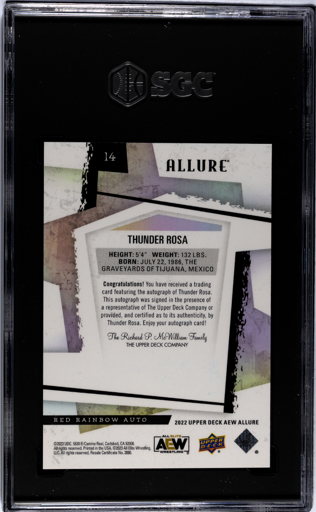 2022 Upper Deck Aew Allure Thunder Rosa #14 Auto Red Rainbow SGC 10 pop 1