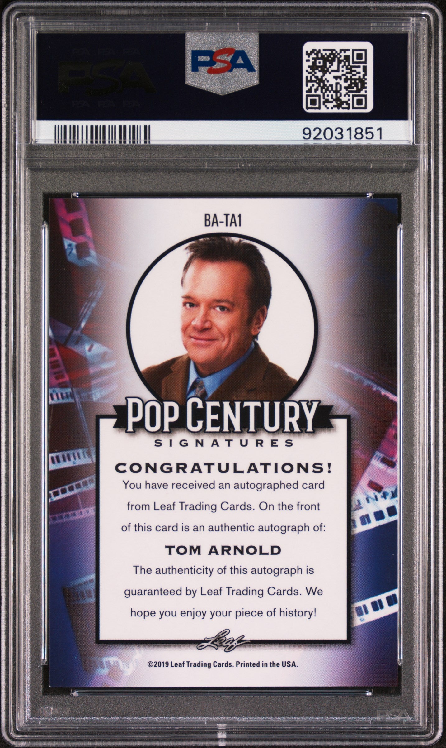 Tom Arnold 2019 Leaf Metal Pop Century Autograph Pop Century AUTO PSA 10