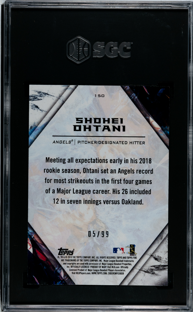 2018 Topps Fire Shohei Ohtani #150 Purple #5/99 SGC 10 Rookie POP 1