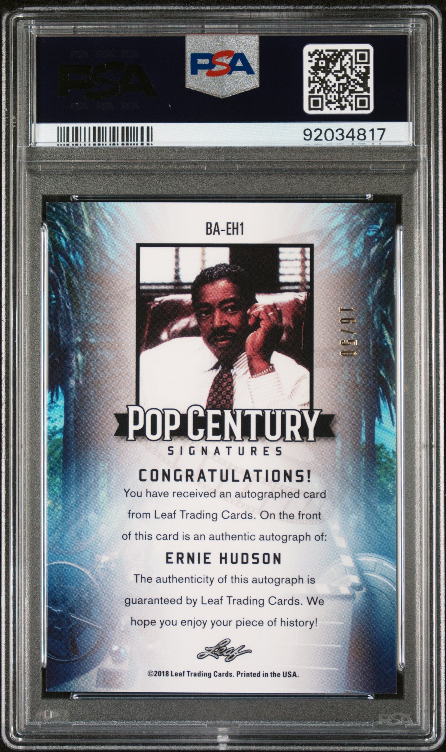 Ernie Hudson 2018 Leaf Pop Century Metal Signatures AUTO #16/50 Blue PSA 9