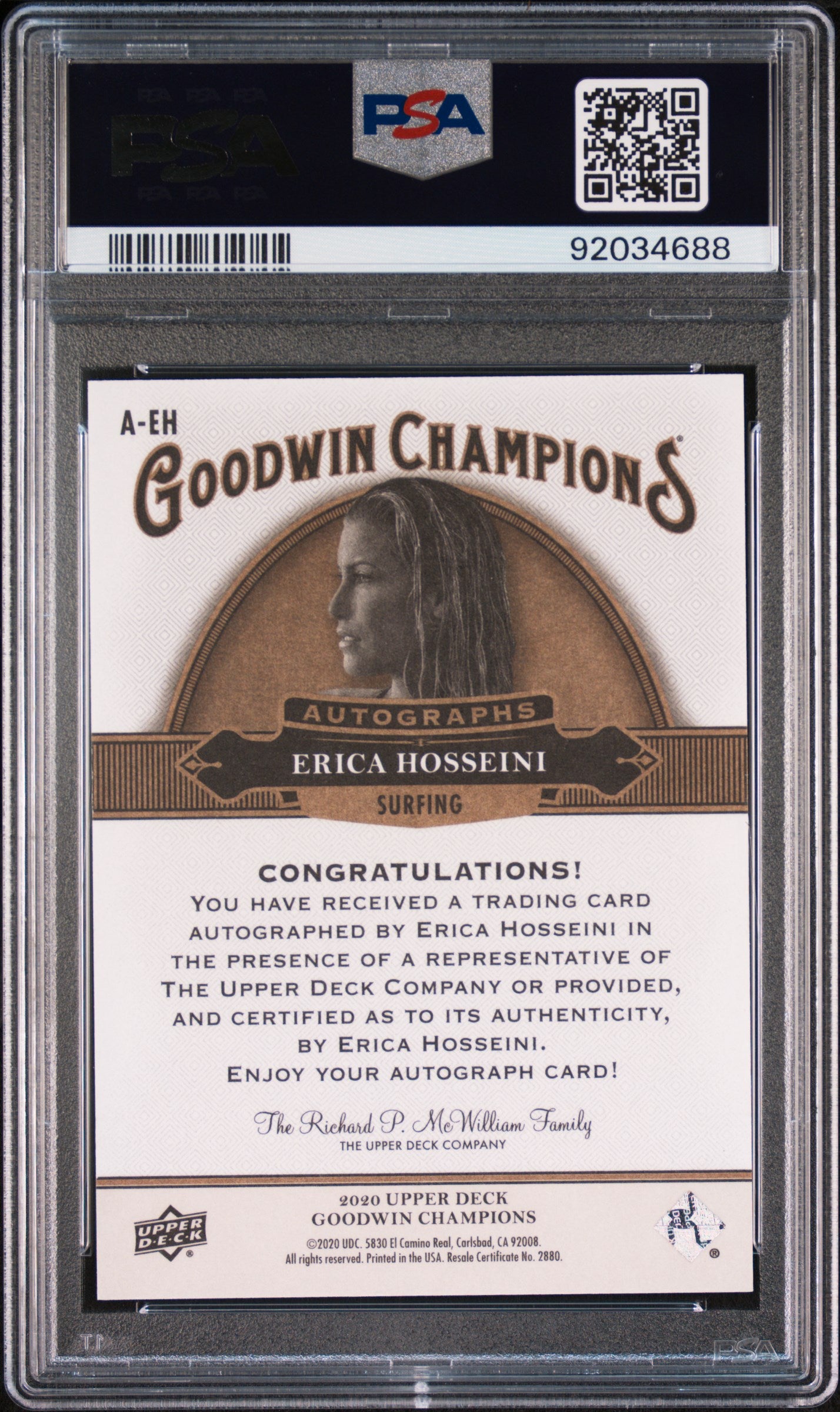 2020 Upper Deck Goodwin Champions AUTO Erica Hosseini #A-EH Autograph PSA 10