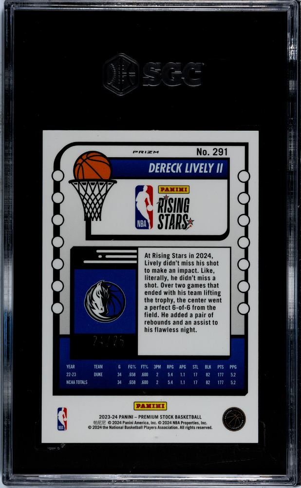2023-24 Hoops Premium Stock Dereck Lively II #291 White Ice Prizm SGC 9.5 POP 1