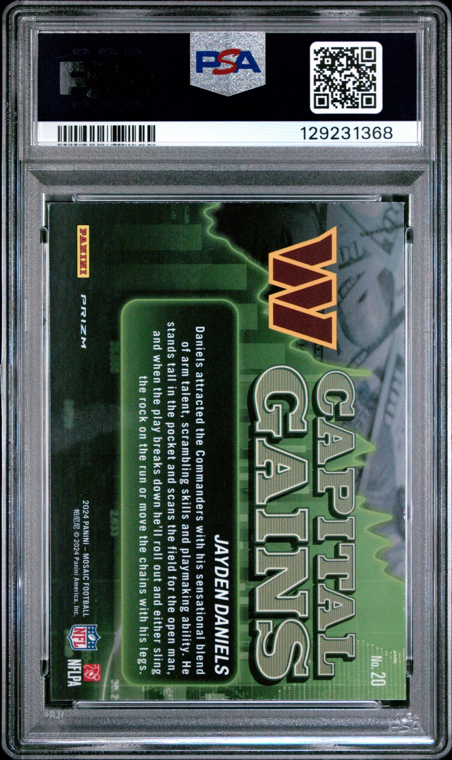 2024 Panini Mosaic Capital Gains Jayden Daniels #20 PSA 10