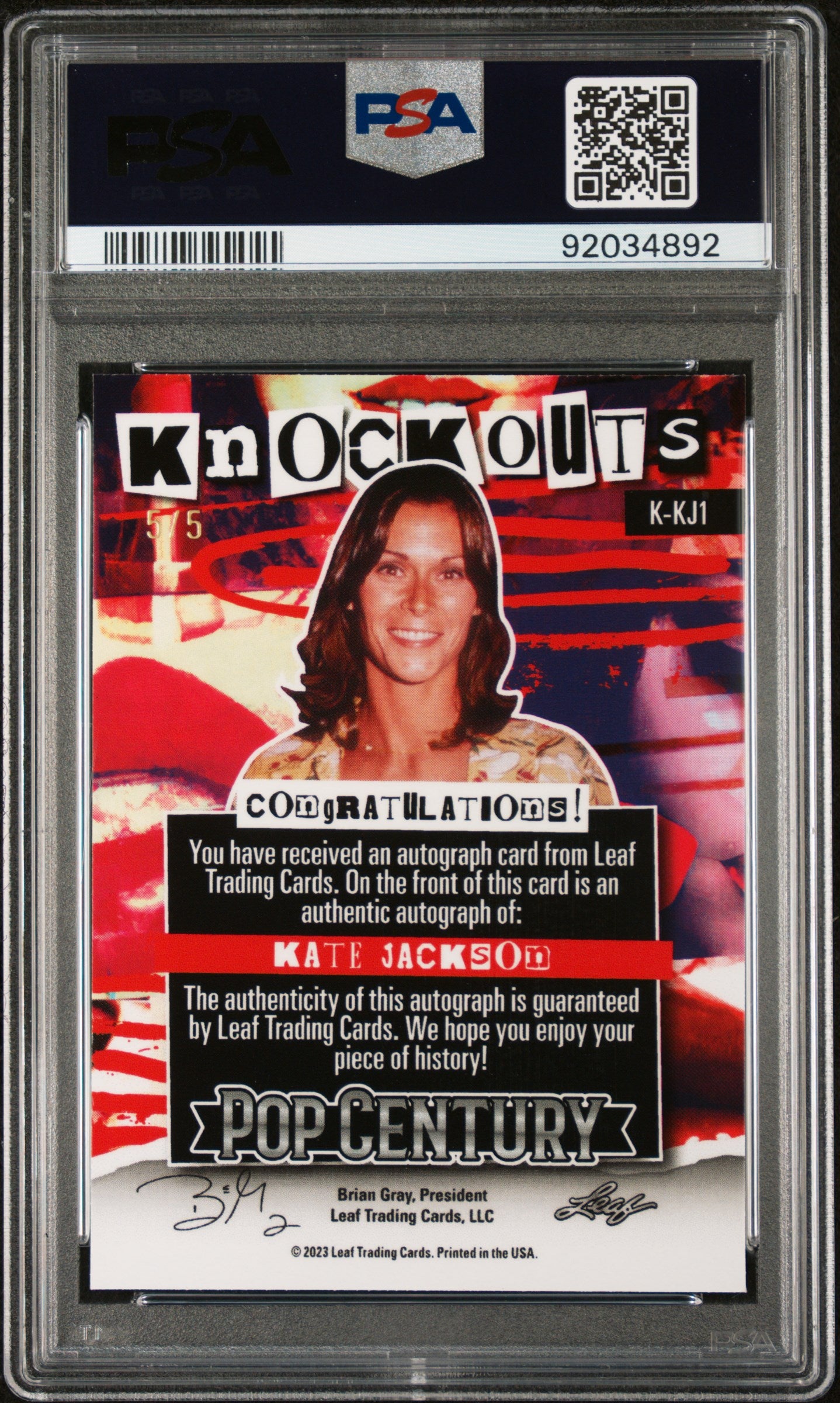 Kate Jackson 2023 Leaf Metal Pop Century Knockouts #5/5 Auto Black Mojo PSA 10