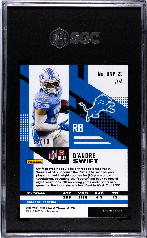 2021 Panini Chronicles D'andre Swift Unparalleled Lava #9/10 SGC 8.5 POP 1