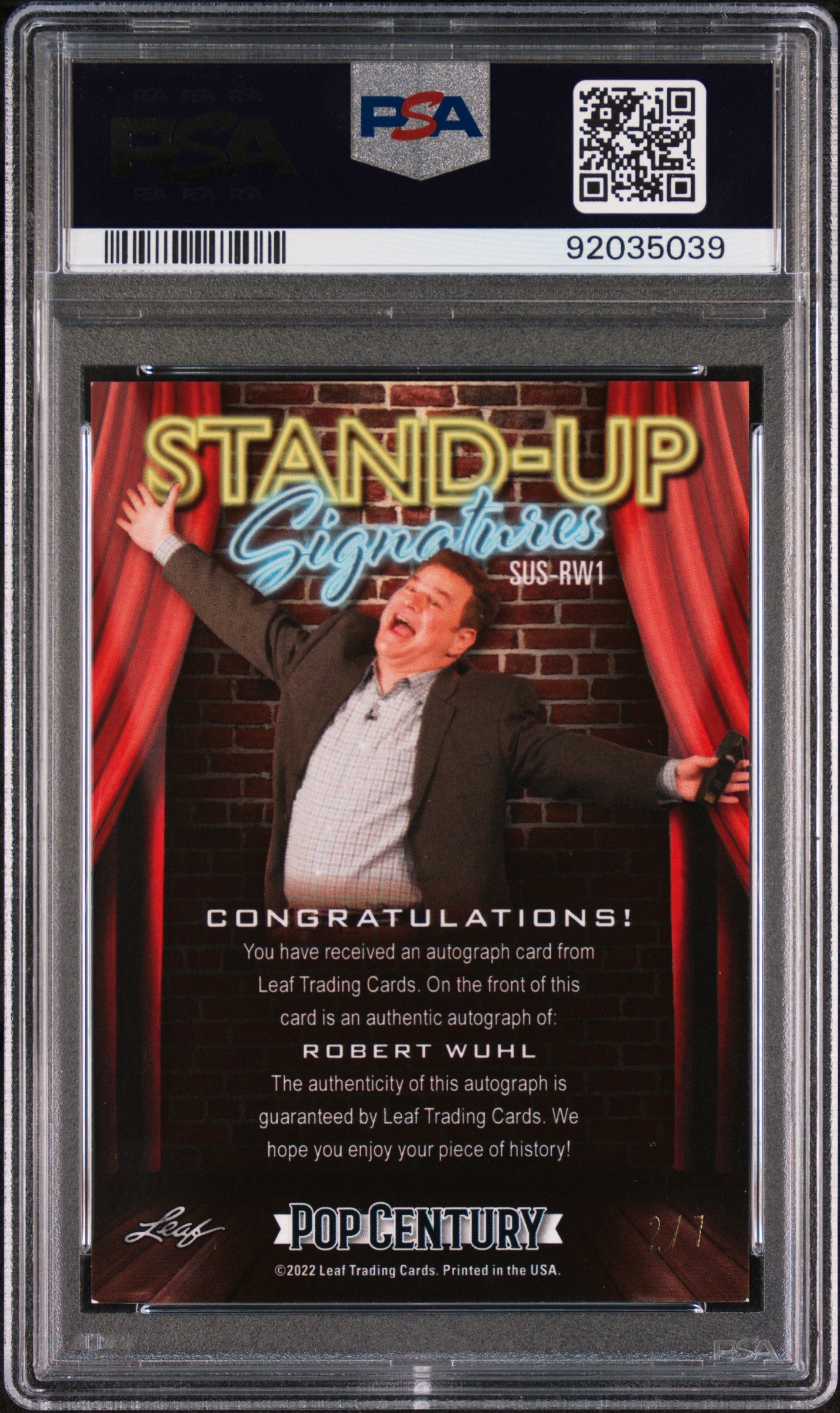 Robert Wuhl 2022 Leaf Metal Pop Century Stand Up Sigs AUTO #2/7 Pink Wave PSA 9