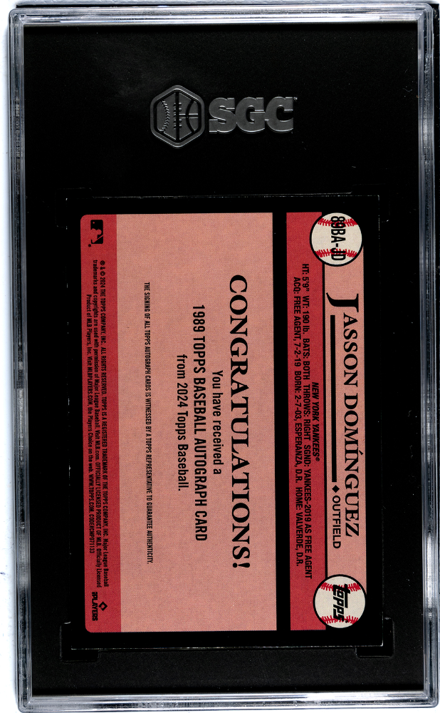 2024 Topps Jasson Dominguez #89BA-JD 89 Autograph SGC 8.5