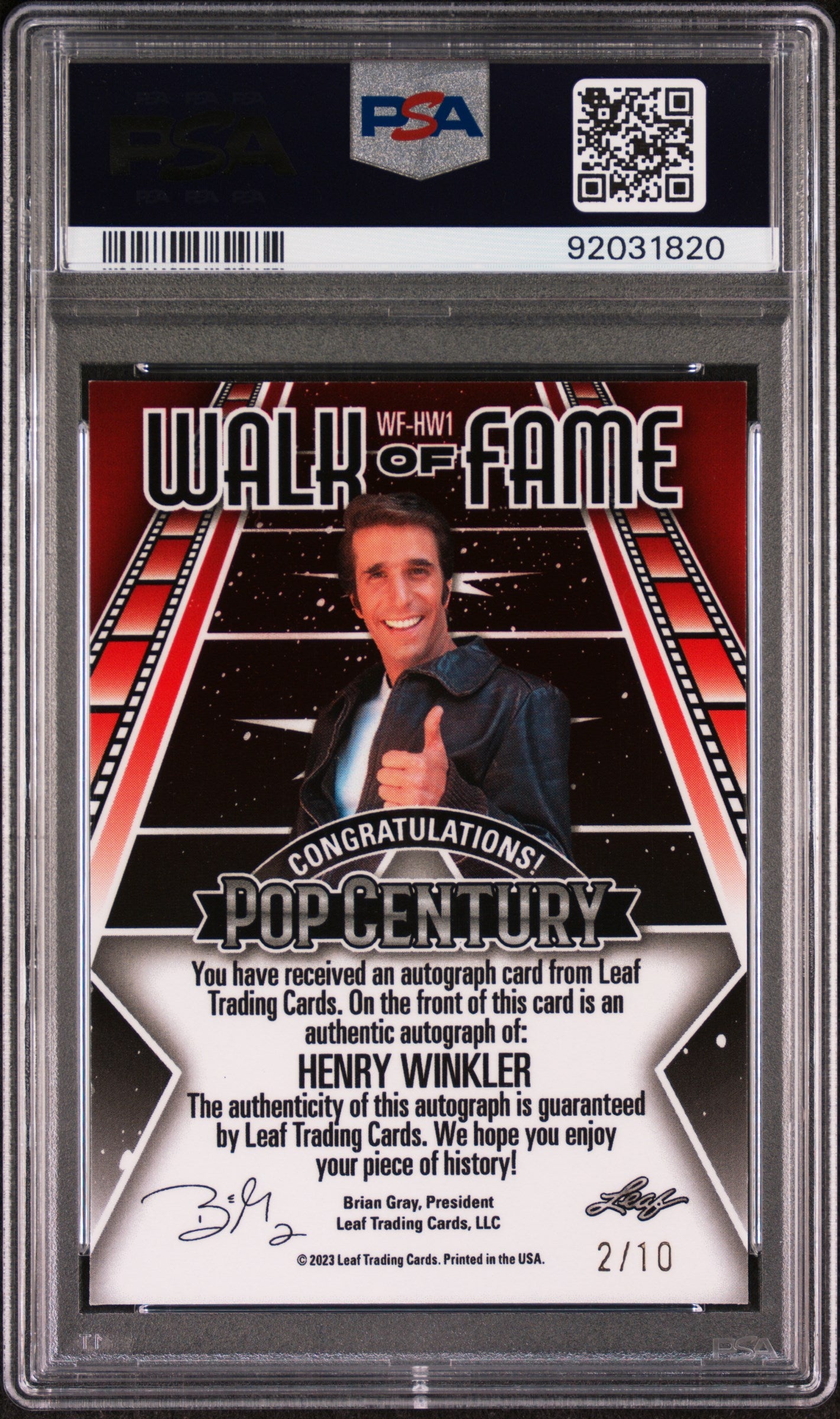 Henry Winkler 2023 Leaf Metal Pop Century Walk Of Fame AUTO #2/10 Blue PSA 10