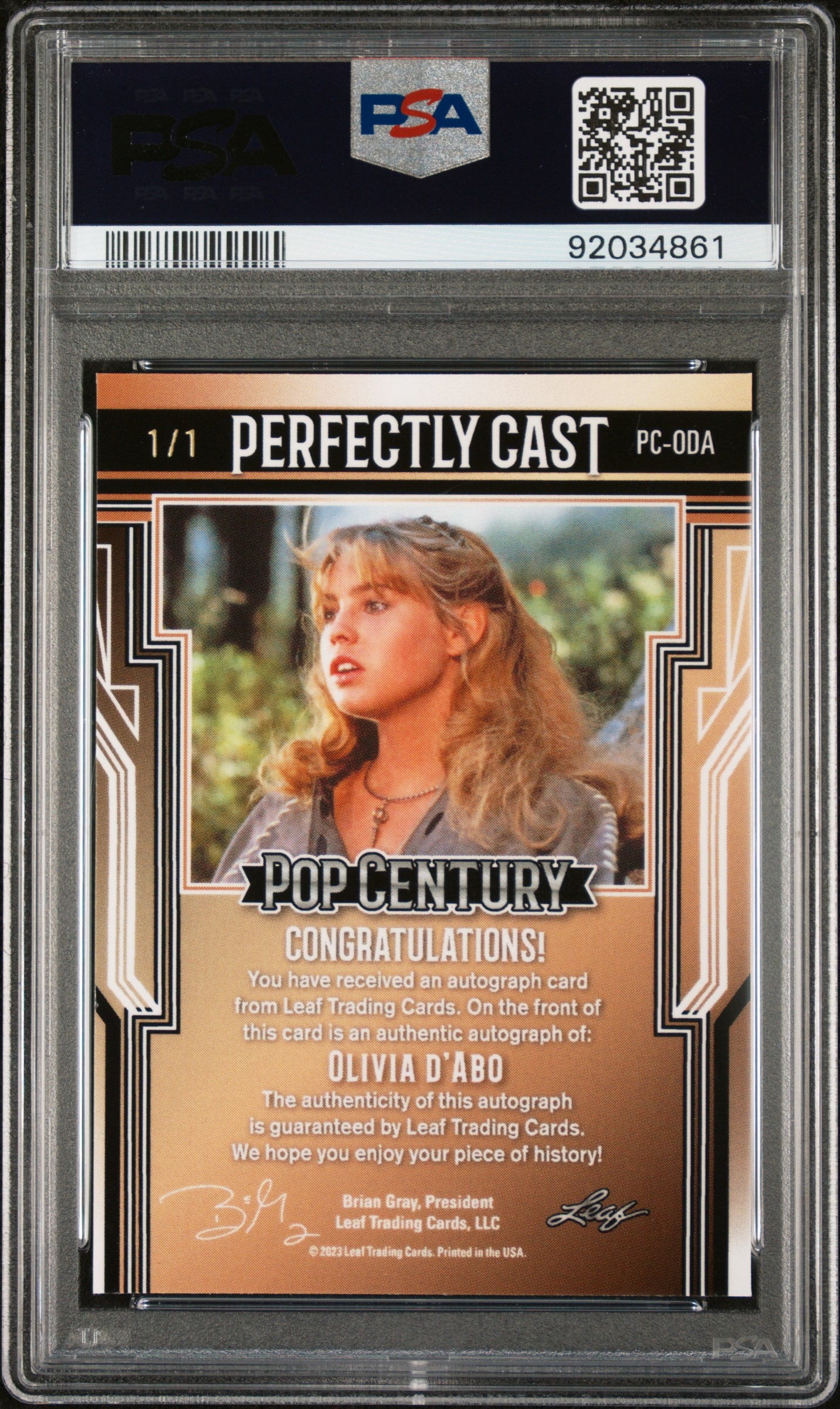 Olivia D'abo 2023 Leaf Metal Pop Century Perfectly Cast Green #1/1 AUTO PSA 9