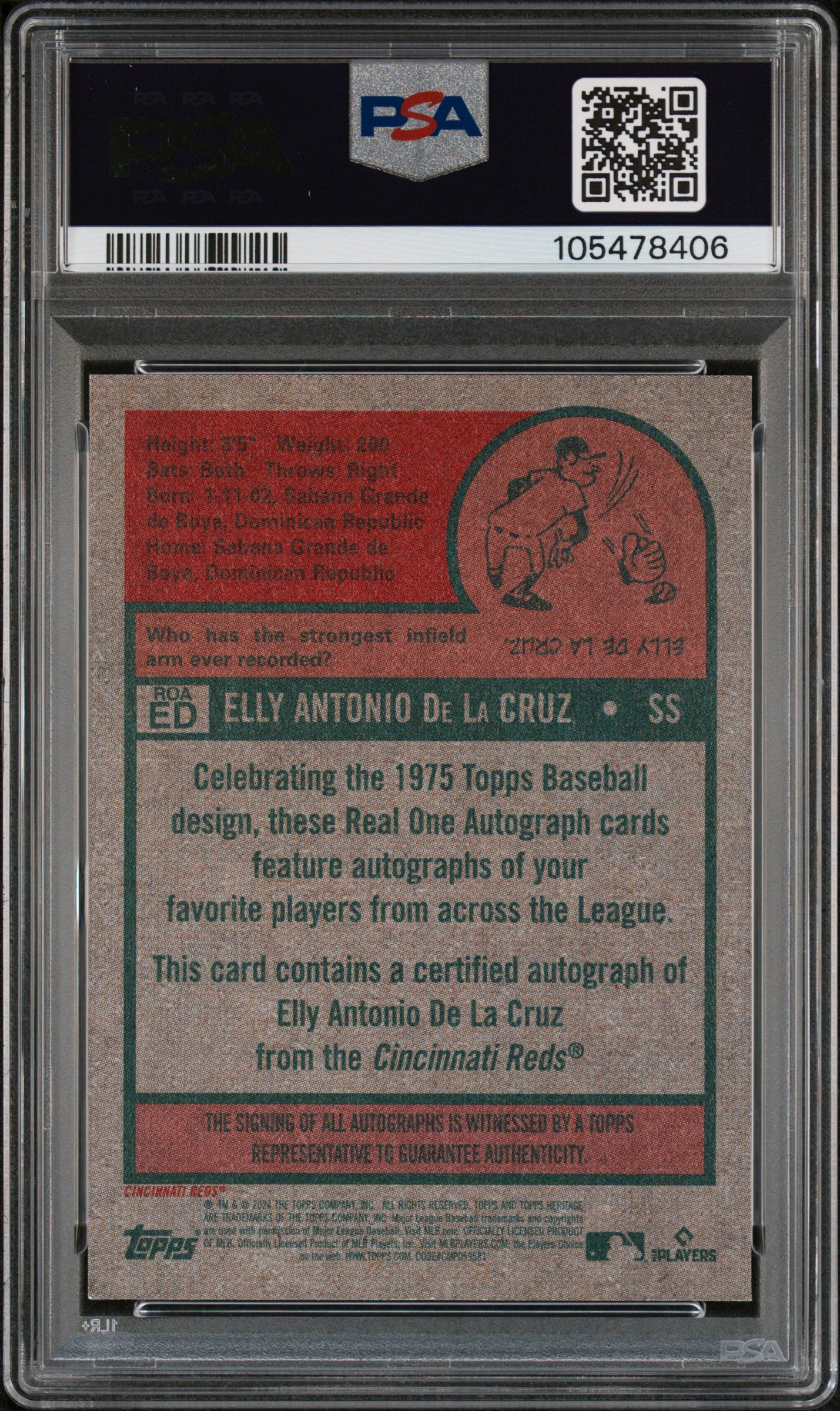 2024 Topps Heritage Real One Autographs Elly De La Cruz #ROAED PSA 9