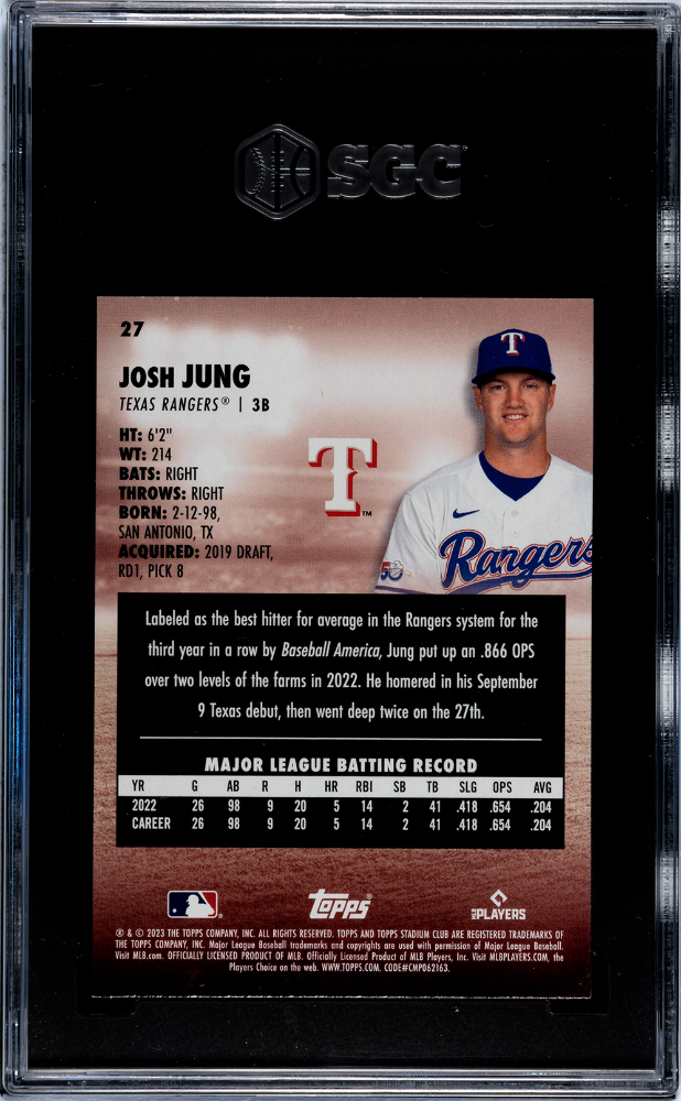 2023 Topps Stadium Club Josh Jung #27 Photographer's Proof SP SGC 8