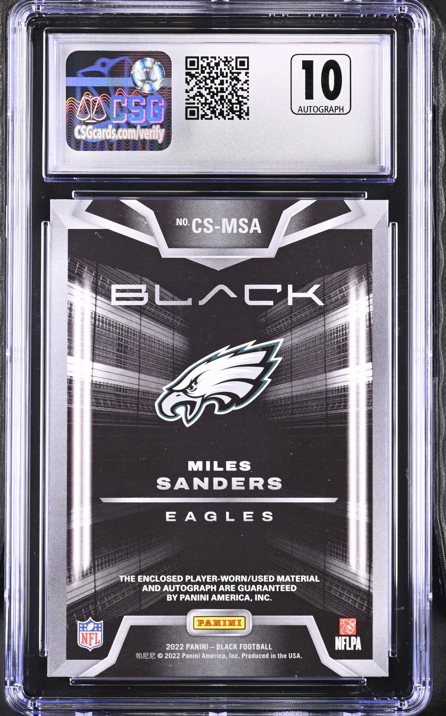 2022 Black Miles Sanders #CS-MSA Silver Capstones Autograph Relics CGC 8.5