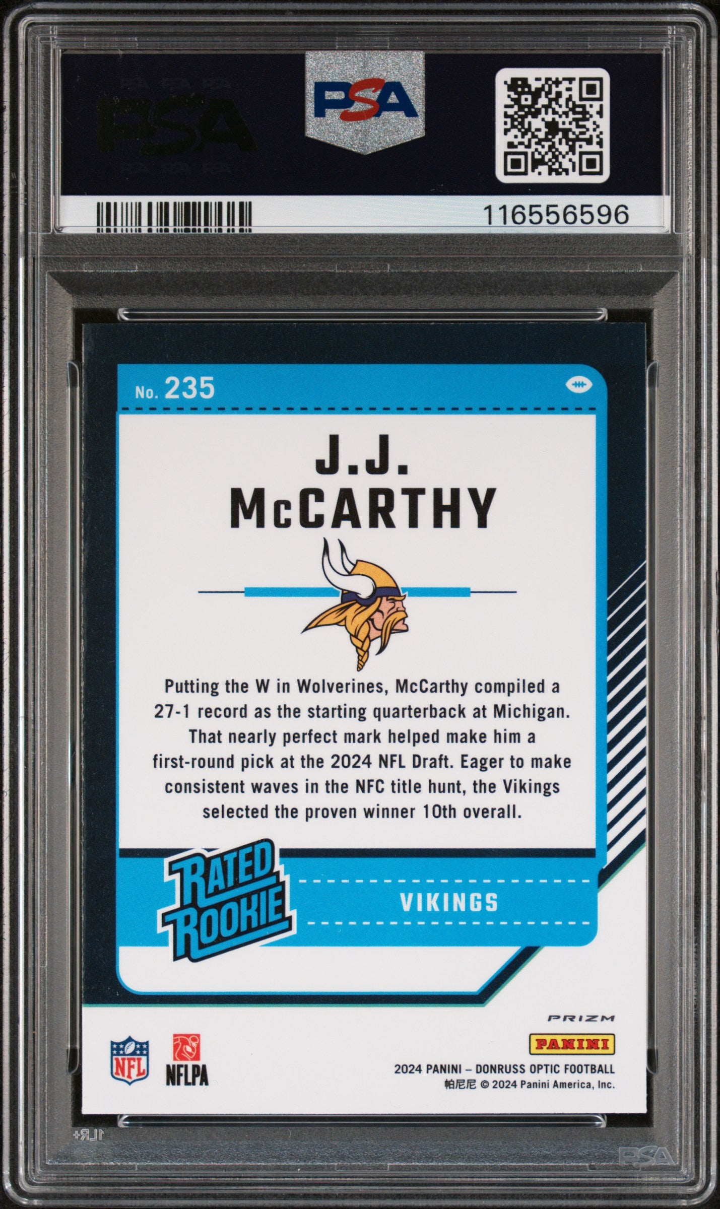 2024 Panini Donruss Optic JJ Mccarthy #235 Holo PSA 10