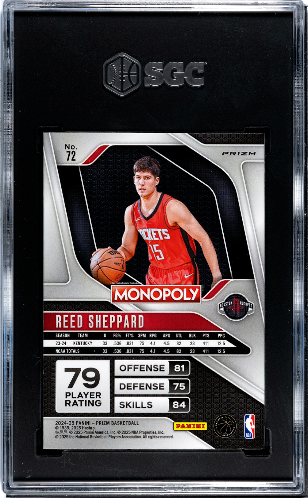 2024-25 Panini Prizm Monopoly Reed Sheppard #72 Man Black & White SGC 9.5 POP 1