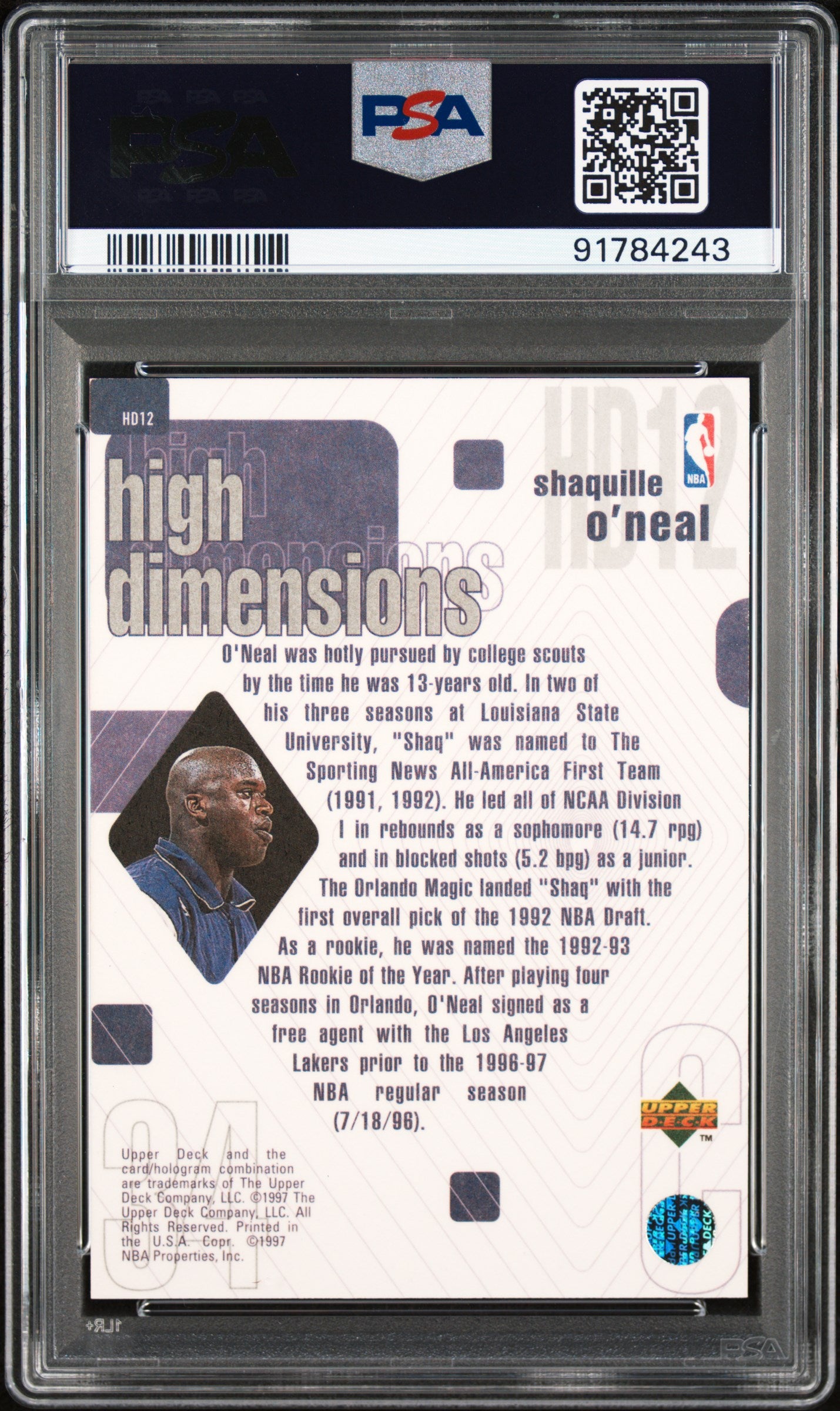 1997-98 Upper Deck High Dimensions #/2000 Shaquille O'Neal #HD12 PSA 8.5