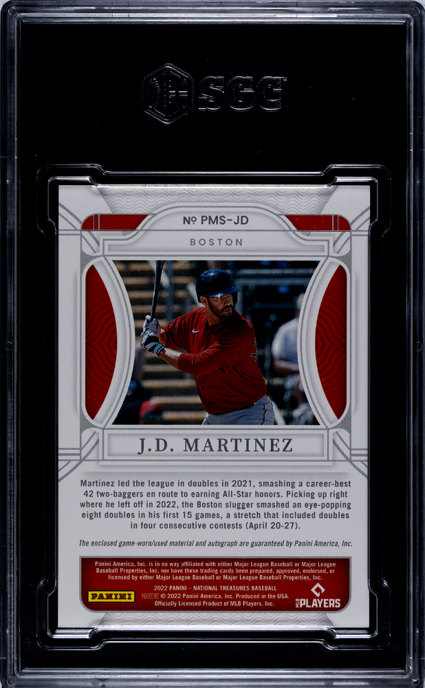 2022 National Treasures JD Martinez Penmanship Mat. Holo Gold SGC 9 auto /25