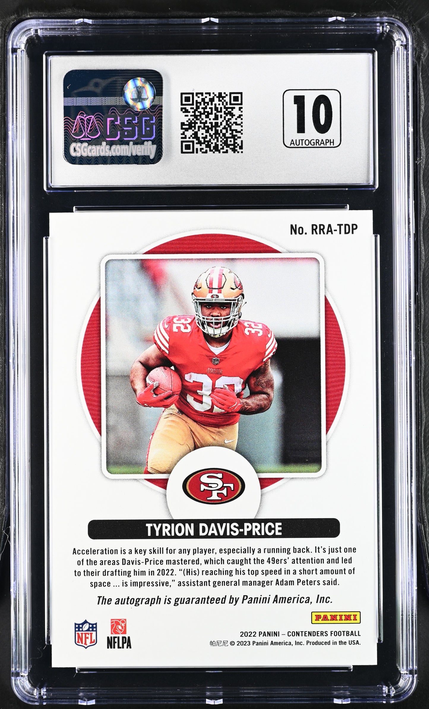 2022 Contenders Tyrion Davis-Price Gold Rookie Roundup Auto CGC 9.5 POP 1