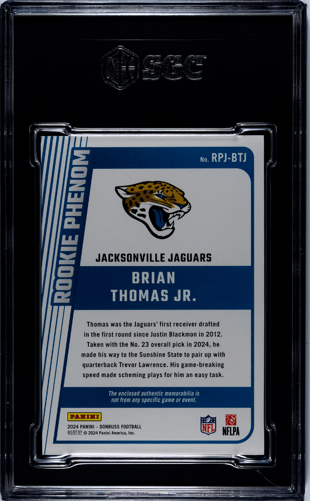 2024 Donruss Brian Thomas JR. #RPJ-BTJ Rookie Phenom Jersey SGC 10 pop 2
