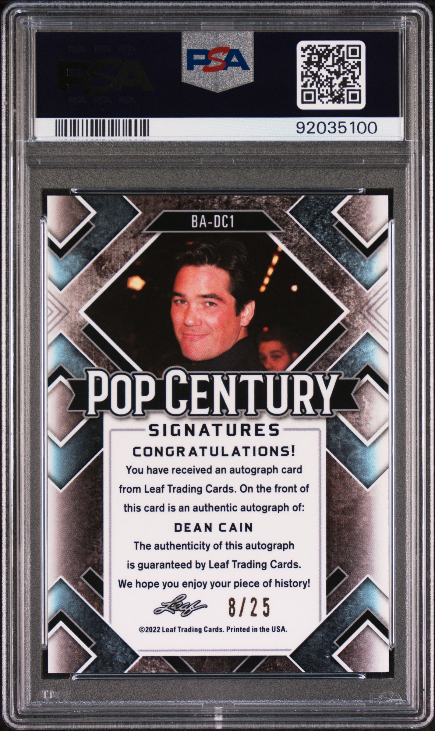 Dean Cain 2022 Leaf Metal Pop Century Autograph AUTO #8/25 Blue Wave PSA 9