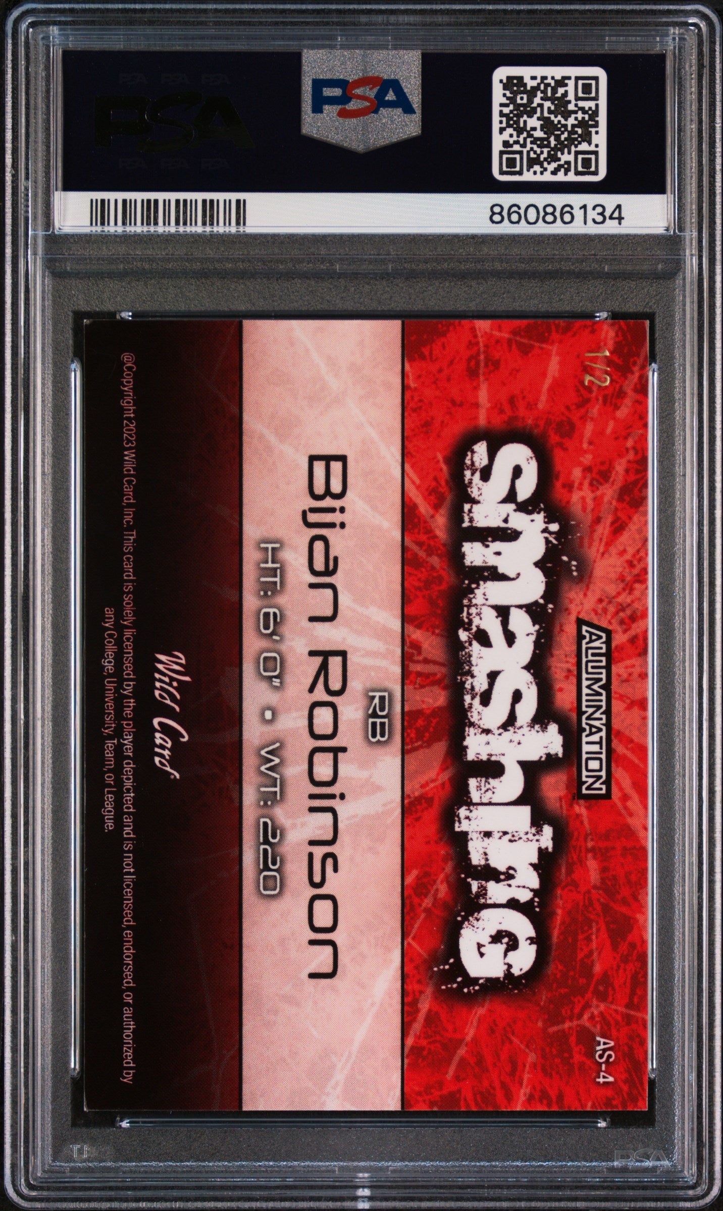 2023 Wild Card Alumination Draft Smashing Bijan Robinson Crystal Red #1/2 PSA 8