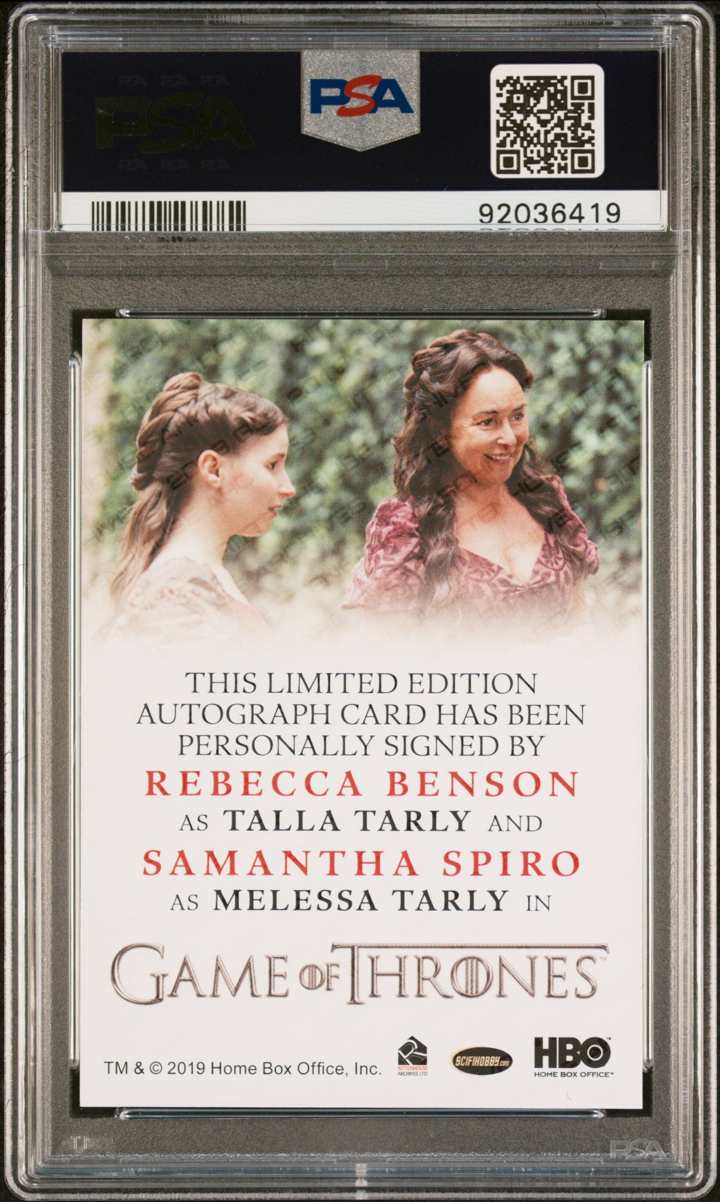 Samantha Spiro Rebecca Benson TALLA TARLY 2020 Game Of Thrones AUTO PSA 10