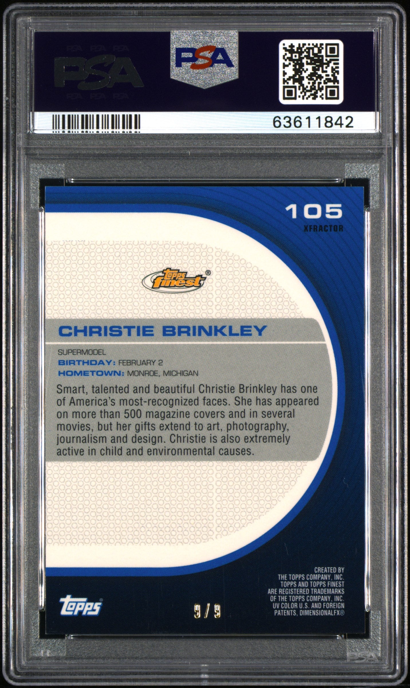 2005-06 Topps Finest Christie Brinkley #105 Black XFractor #9/9 PSA 9