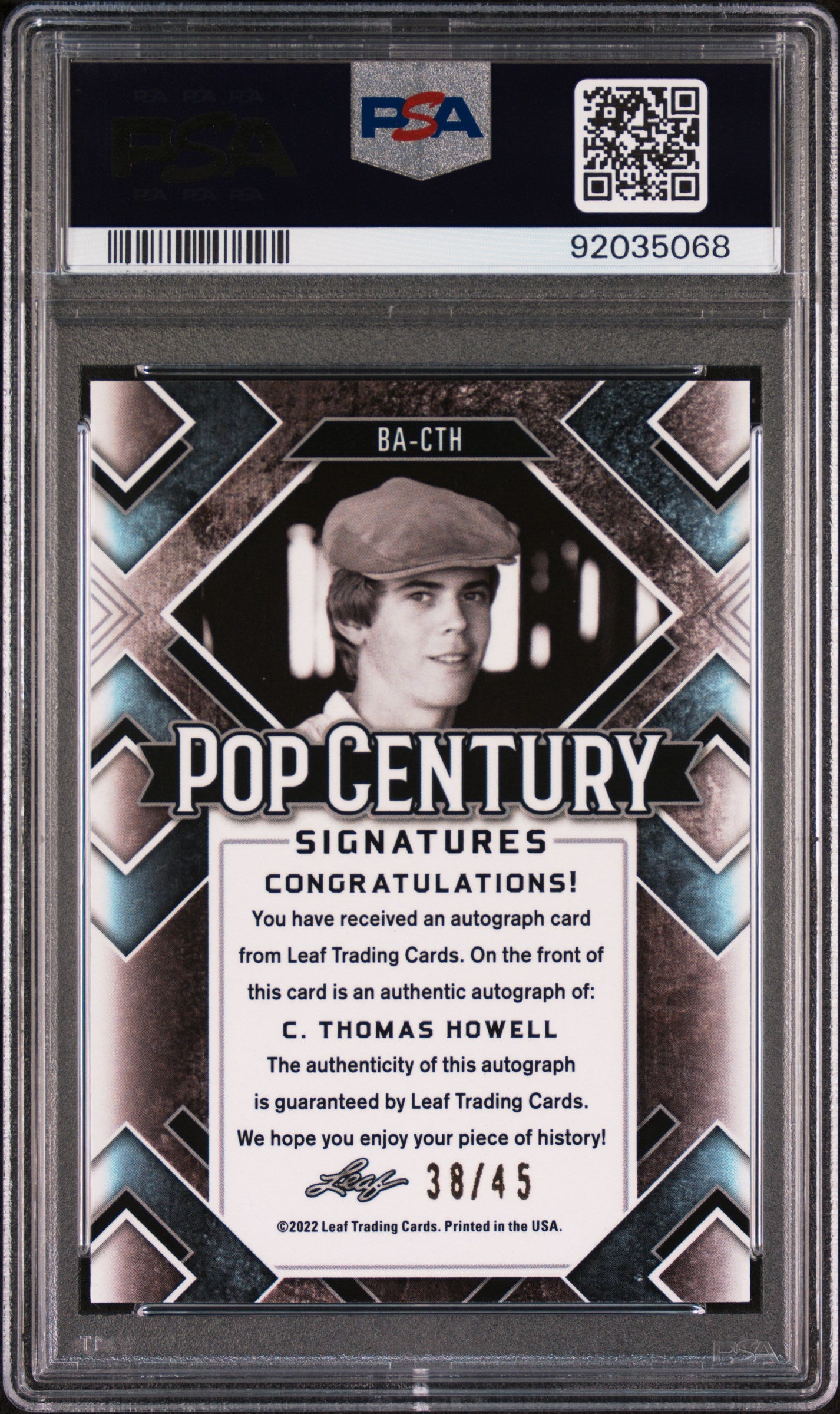 C. Thomas Howell 2022 Leaf Metal Pop Century #38/45 Auto Silver Prismatic PSA 9