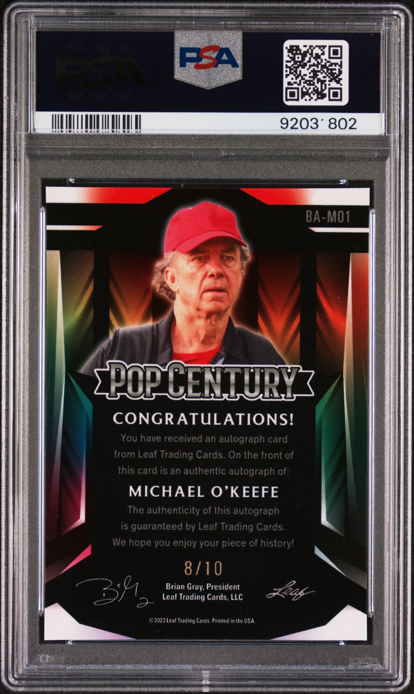 Michael O'keefe 2023 Leaf Metal Pop Century Autograph AUTO #/10 Pink Wave PSA 10