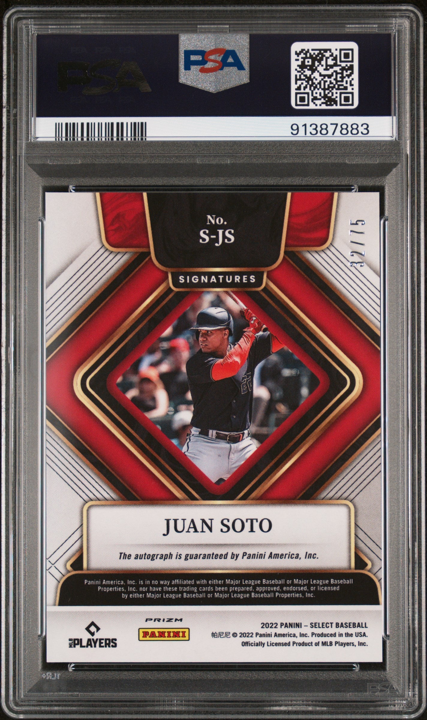 2022 Panini Select Signatures Juan Soto #S-JS Holo PSA 10 auto POP 10